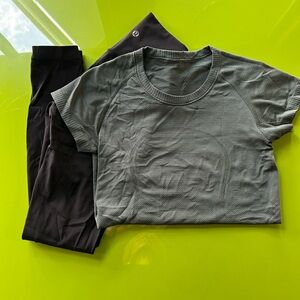 Lululemon Athletica Olive Top and Black Leggings Set